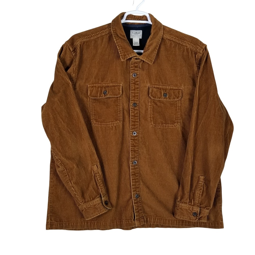 L.L.Bean Corduroy Shirt Mens XXL Brown Slightly Fitted 523719 Button Down
